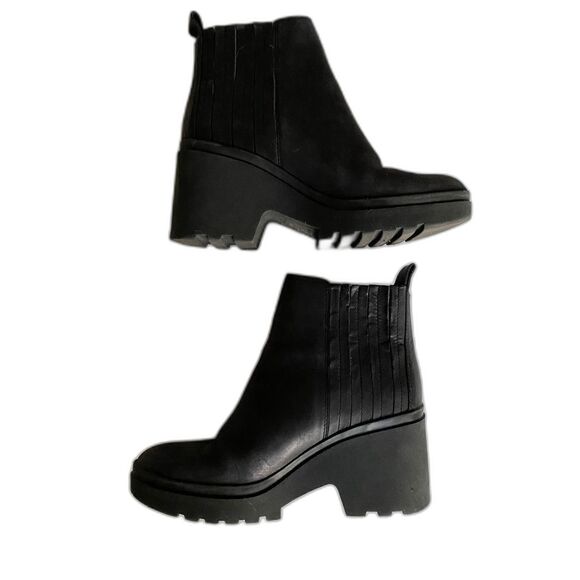 Eileen Fisher Black Kat Leather Wedge Ankle Bootie Pull-On Chelsea Style Sz 8 - Picture 3 of 12